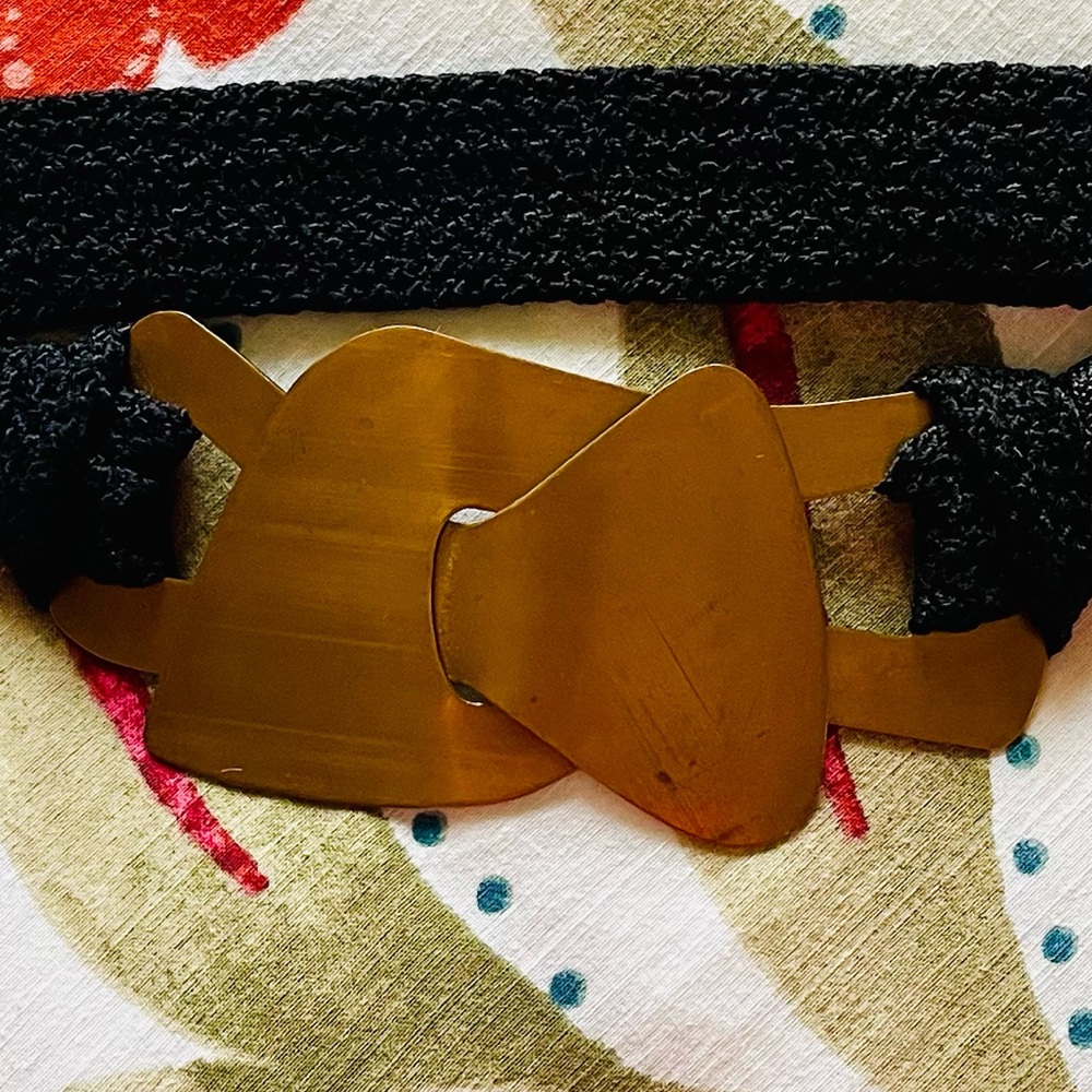 Brass Buckle and Black Banded Medium Size Belt